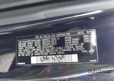 2017 Volvo Xc90 T6 Momentum z USA, uszkodzony, nr VIN YV4A22PK1H1142989